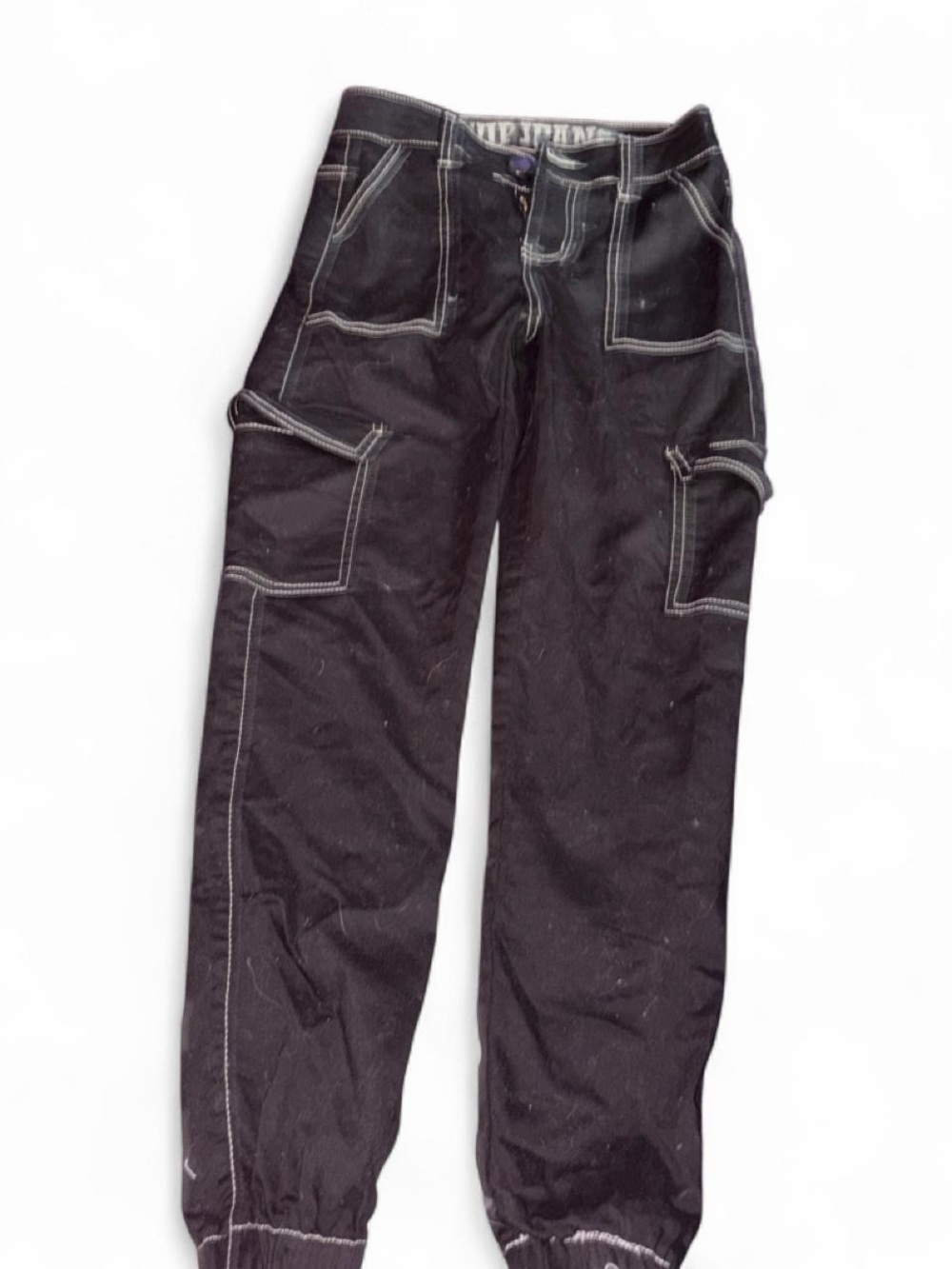 VIP Black High-Rise Cargo Jeans with Contrast Stitching